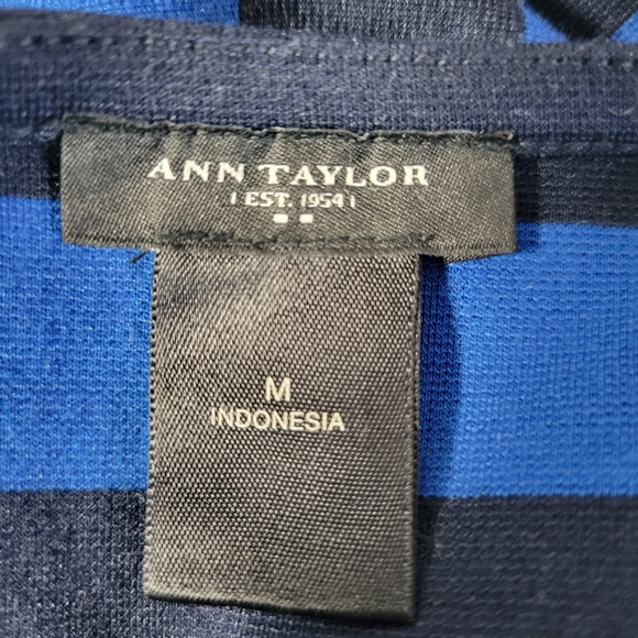 Womans Ann Taylor  Blue/Black Striped Knit Dress Short Sleeve Size Medium - Picture 6 of 7
